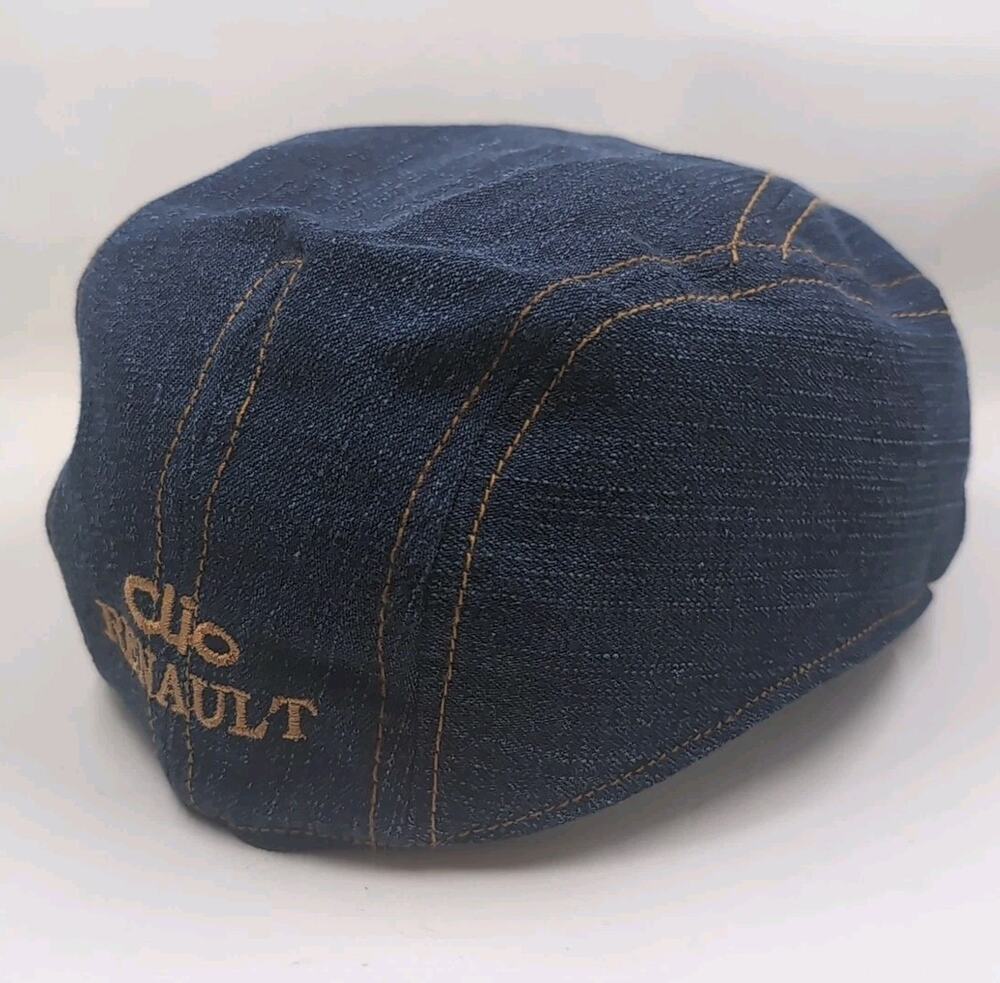 Renault Clio Denim Promotional Cabbie Newsboy Hat 1990s Classic Caps Large Blue